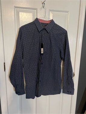 Galaxy By Harvic Navy Geometric Print Long-Sleeve Button-Down Shirt